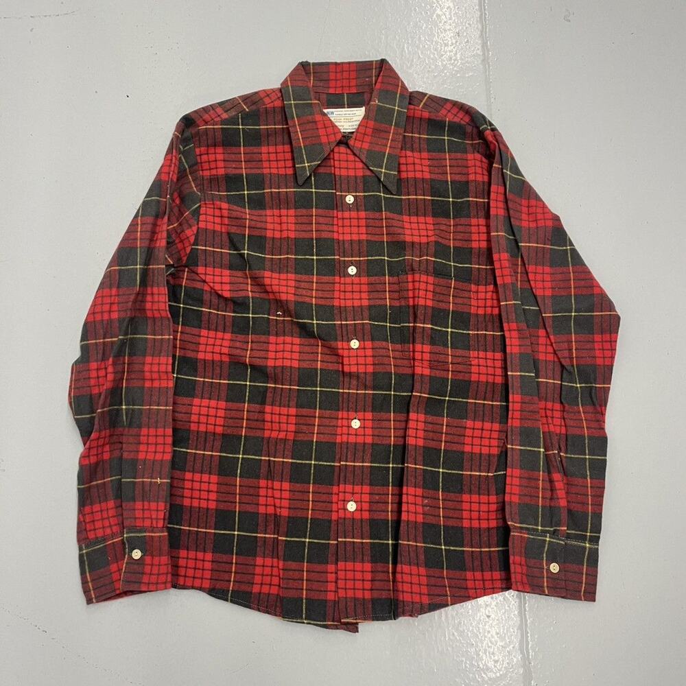 NOS Vintage 70s JCPenney Red Plaid Flannel Loop Collar